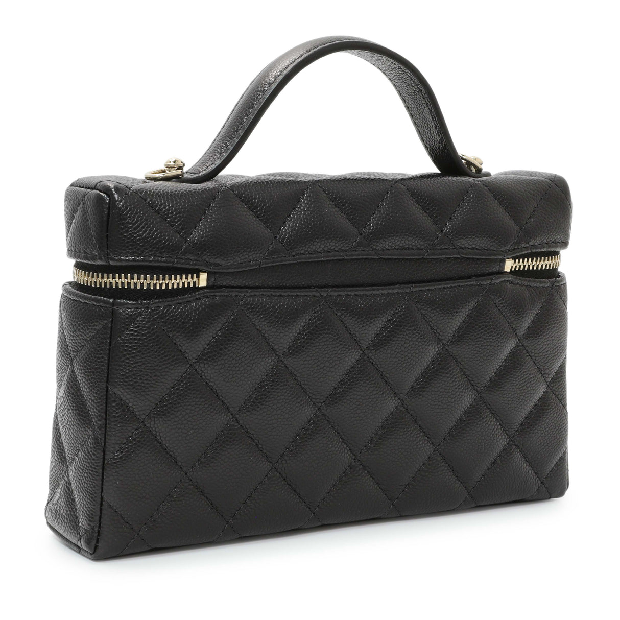 Chanel Black Quilted Caviar Top Handle Slim Vanity With Chain Handbags Chanel
