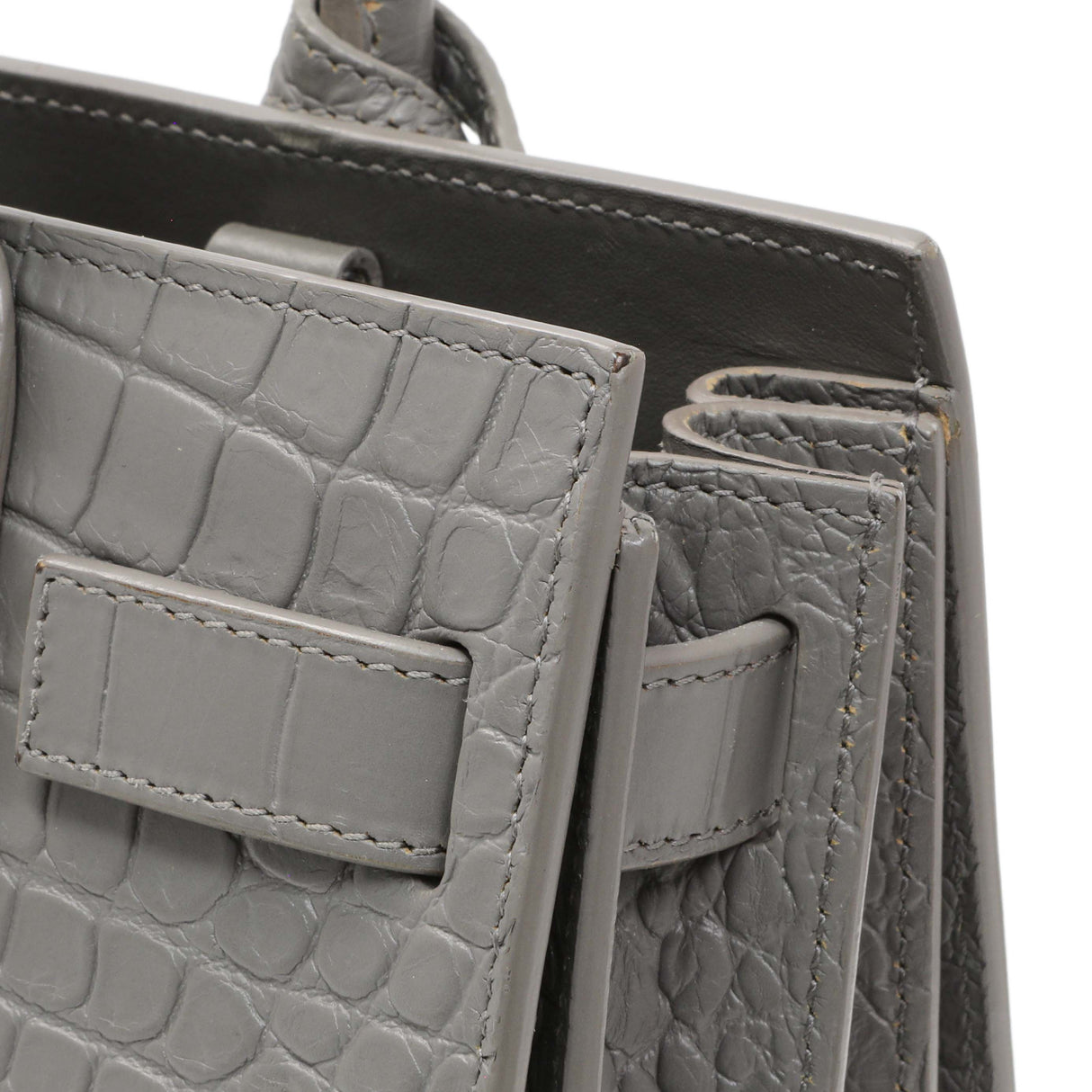 Saint Laurent Grey Calfskin Crocodile Embossed Nano Sac De Jour Handbags Saint Laurent