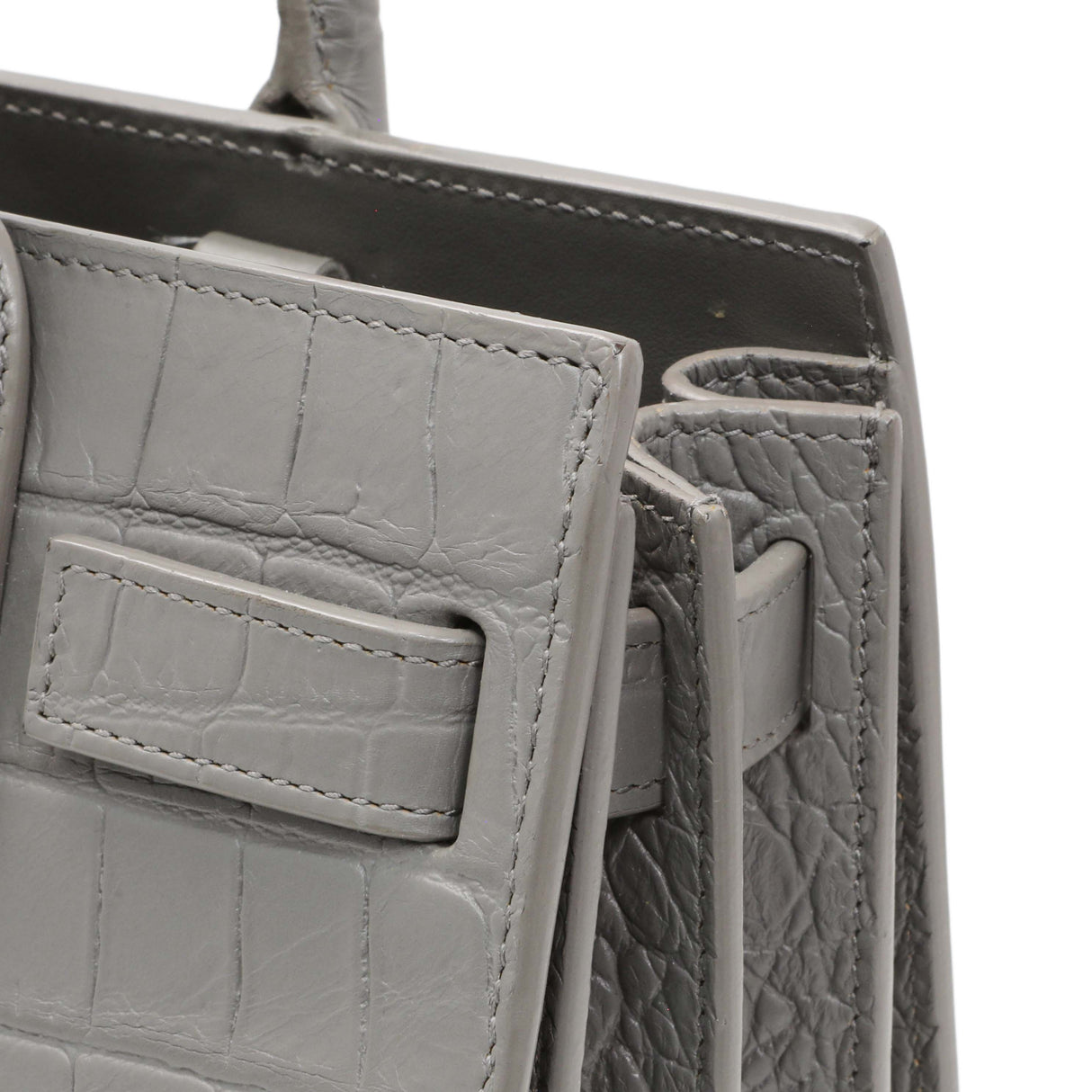Saint Laurent Grey Calfskin Crocodile Embossed Nano Sac De Jour Handbags Saint Laurent