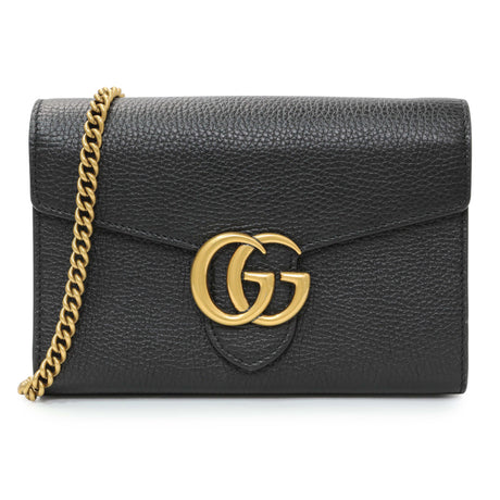 Gucci Black Calfskin GG Marmont Chain Wallet Handbags Gucci