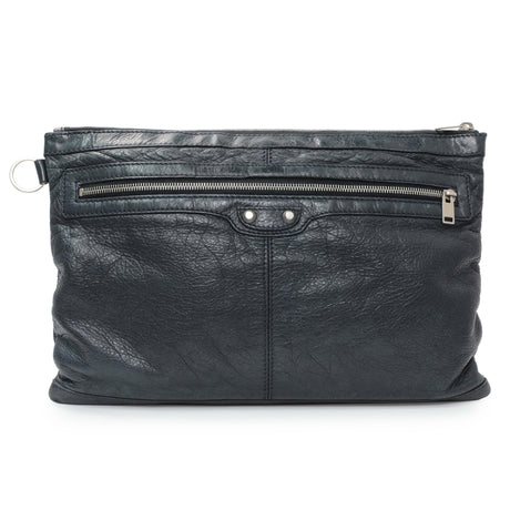 Balenciaga Navy Agneau Arena Classic Silver Hardware Large Clip Clutch Handbags Balenciaga