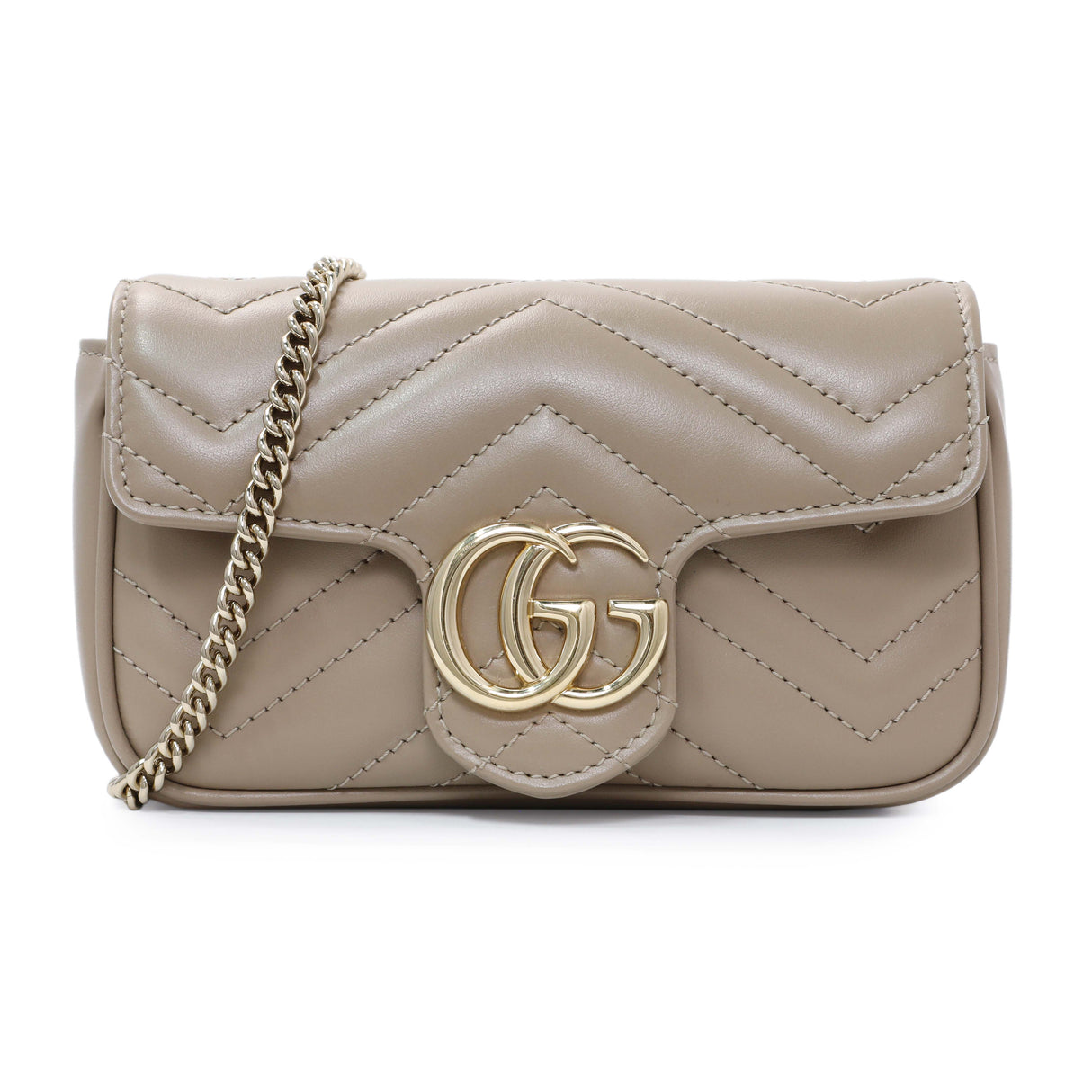 Gucci Grey Calfskin Matelasse Super Mini GG Marmont Shoulder Bag Handbags Gucci