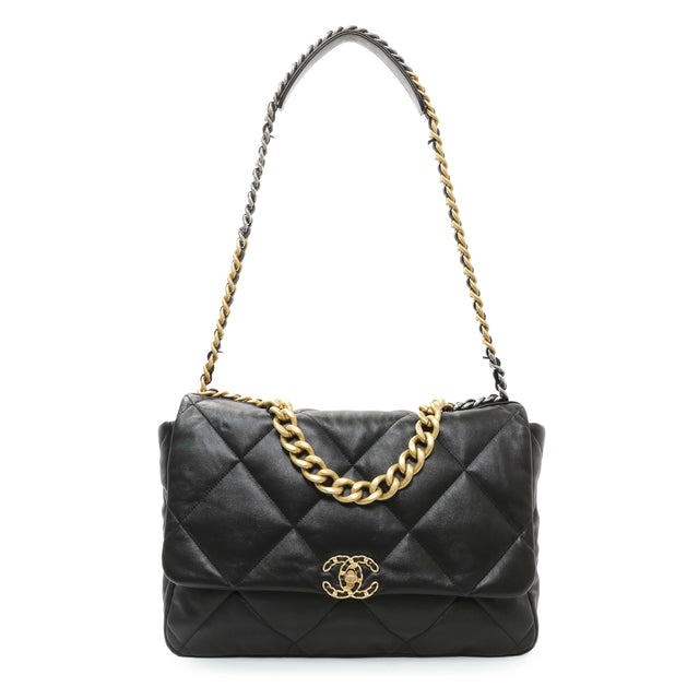 Chanel Black Lambskin Quilted Maxi Chanel 19 Flap Handbags Chanel
