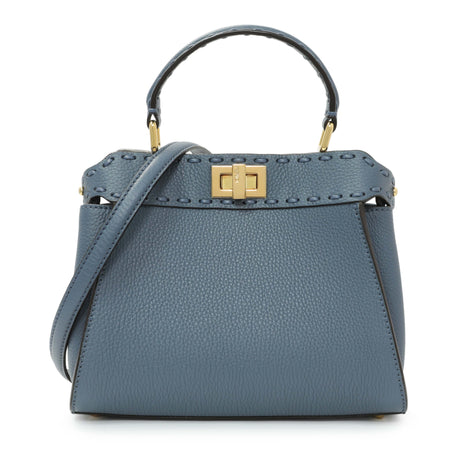 Fendi Blue Cuoio Romano Selleria Mini Peekaboo Iconic Satchel Handbags Fendi