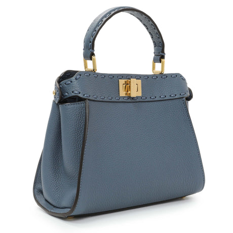 Fendi Blue Cuoio Romano Selleria Mini Peekaboo Iconic Satchel Handbags Fendi