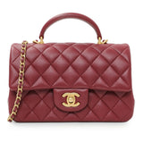Chanel Burgundy Lambskin Quilted Mini Top Handle Rectangular Flap