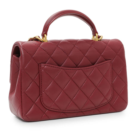 Chanel Burgundy Lambskin Quilted Mini Top Handle Rectangular Flap