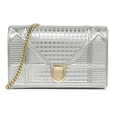 Christian Dior Silver Patent Micro-Cannage Diorama Wallet on Chain