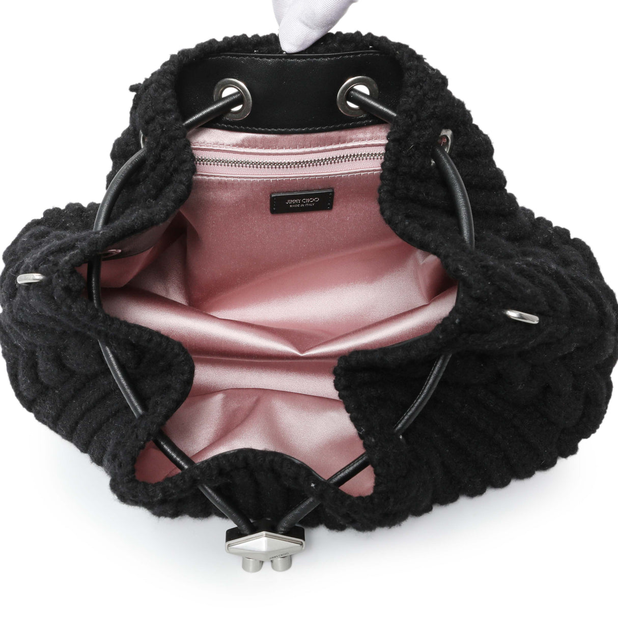 Jimmy Choo Black Knitted Medium Cinch Shoulder Bag Handbags Jimmy Choo