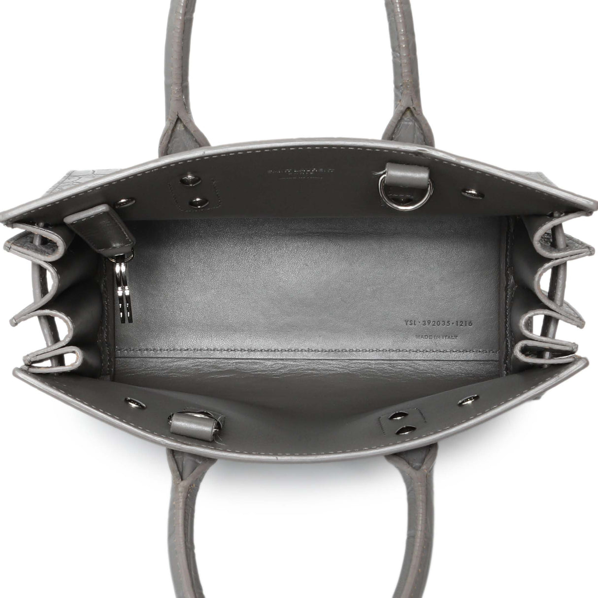 Saint Laurent Grey Calfskin Crocodile Embossed Nano Sac De Jour Handbags Saint Laurent