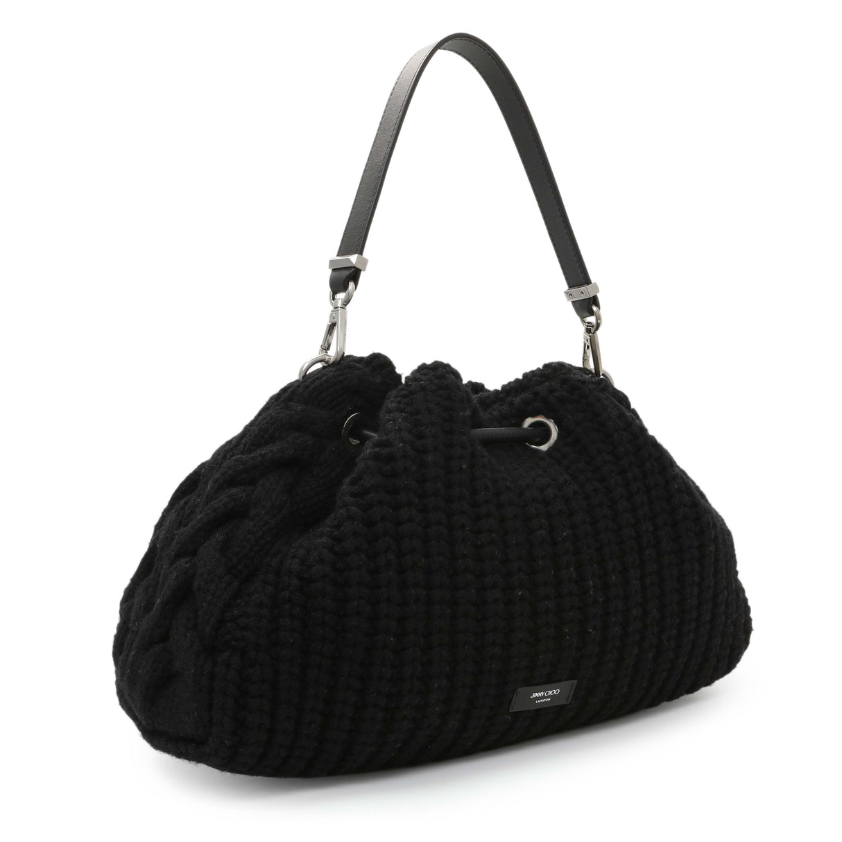 Jimmy Choo Black Knitted Medium Cinch Shoulder Bag Handbags Jimmy Choo