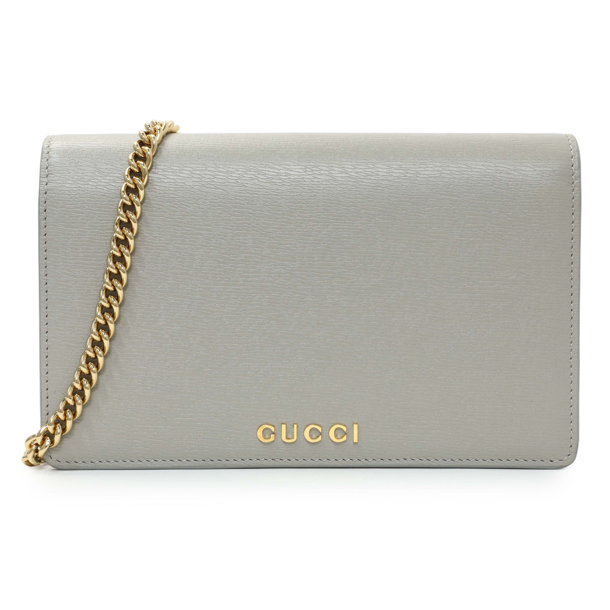 Gucci Grey Textured Calfskin Script Logo Chain Wallet Handbags Gucci