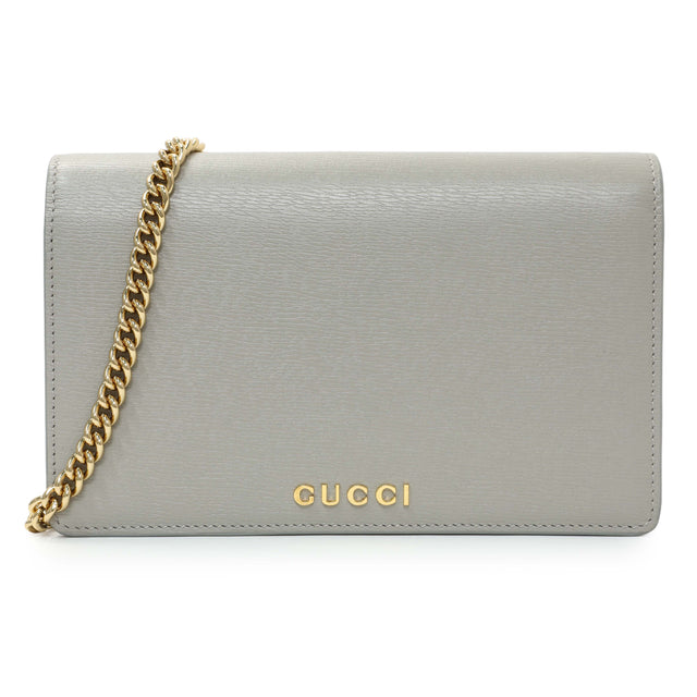 Gucci Grey Textured Calfskin Script Logo Chain Wallet Handbags Gucci