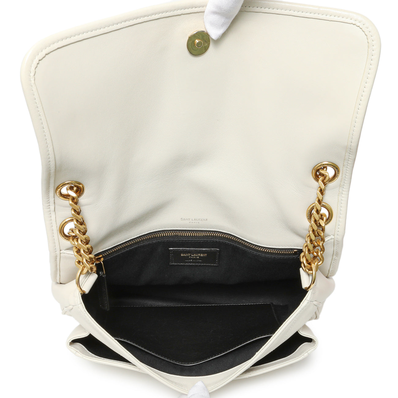 Saint Laurent White Lambskin Matelasse Monogram Medium Niki Chain