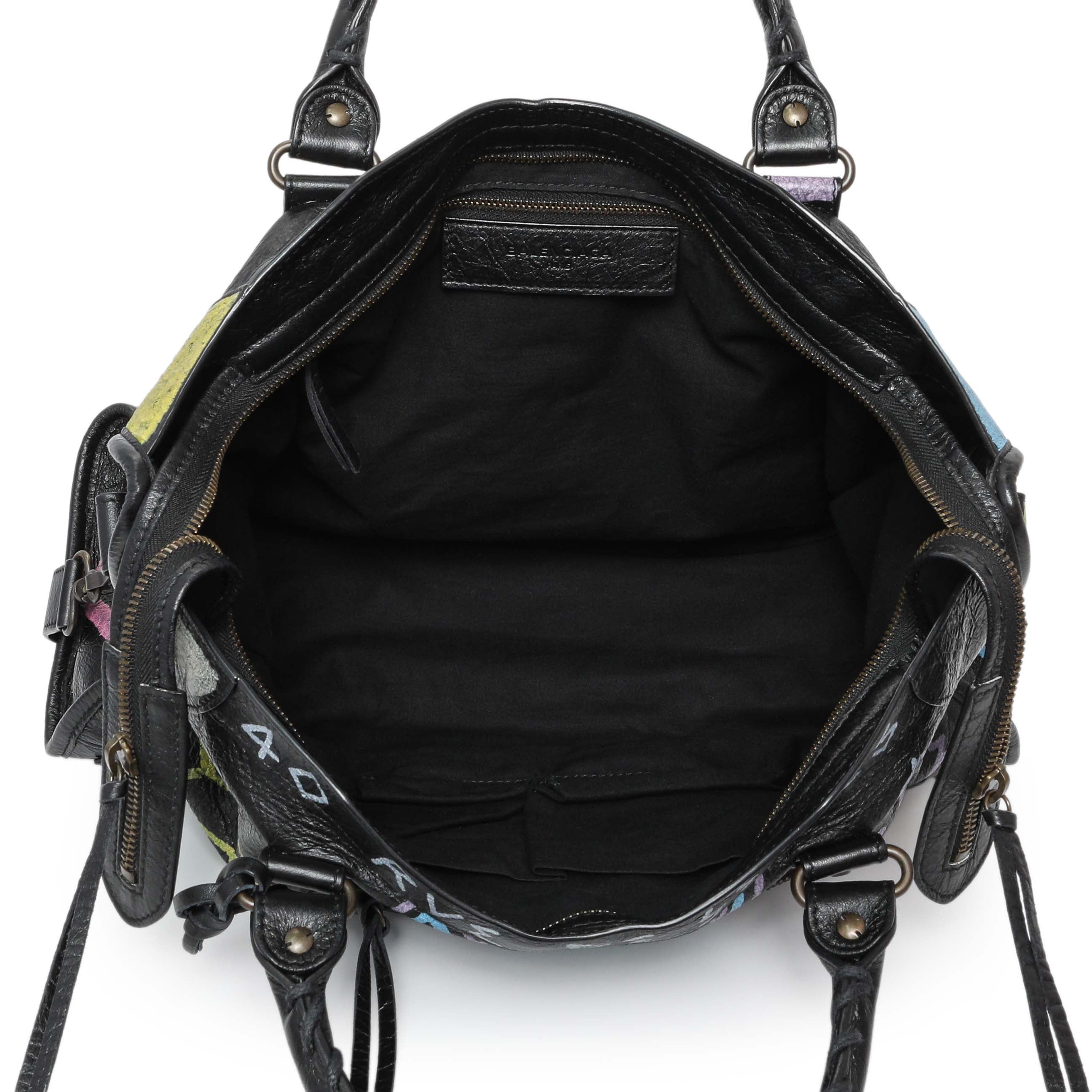 Balenciaga Black Agneau Graffiti All Over Classic Hardware City