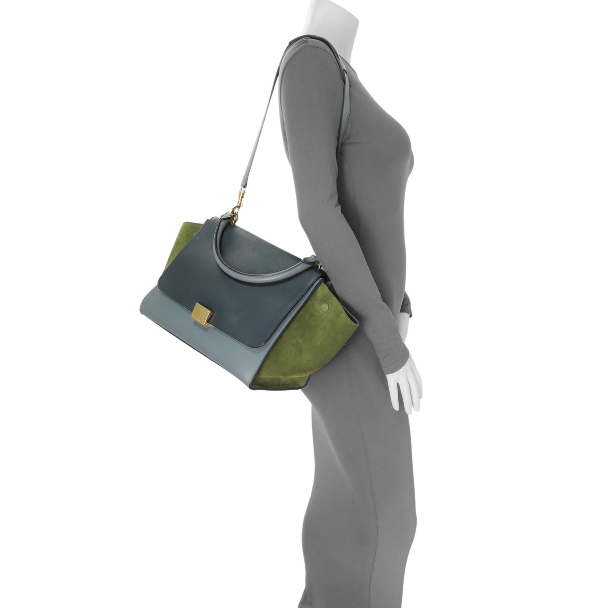 -temp- 83135 Celine Calfskin Suede Tri-Color Medium Trapeze Handbags Celine