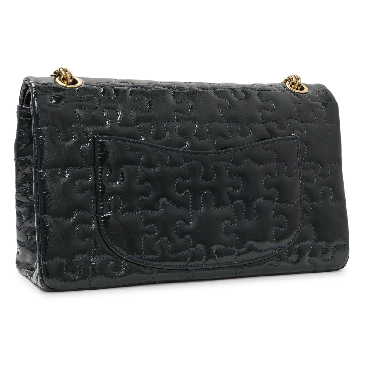Chanel Navy Crackled Patent Puzzle Reissue 2.55 Double Flap 226 Handbags Chanel