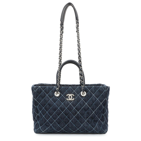 Chanel Blue Quilted Denim Coco Handle Shopping Tote Handbags Chanel