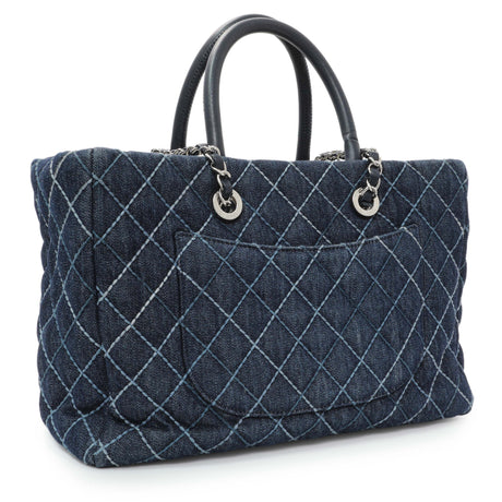 Chanel Blue Quilted Denim Coco Handle Shopping Tote Handbags Chanel
