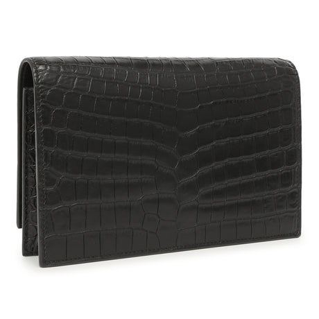 Saint Laurent Black Crocodile Embossed Calfskin Kate Monogram Tassel Chain Wallet