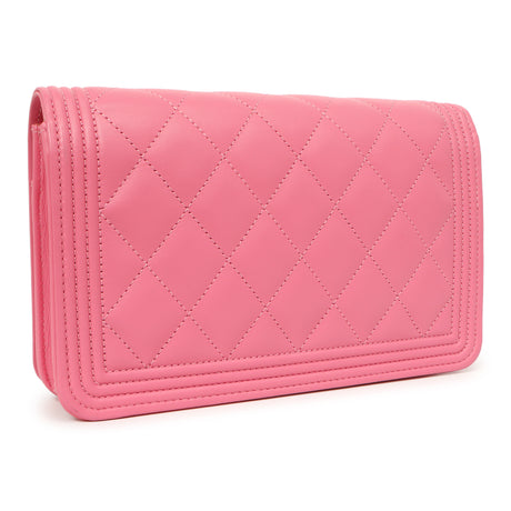 Chanel Pink Quilted Calfskin Boy Wallet on Chain