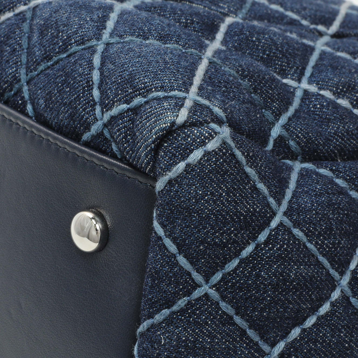 Chanel Blue Quilted Denim Coco Handle Shopping Tote Handbags Chanel