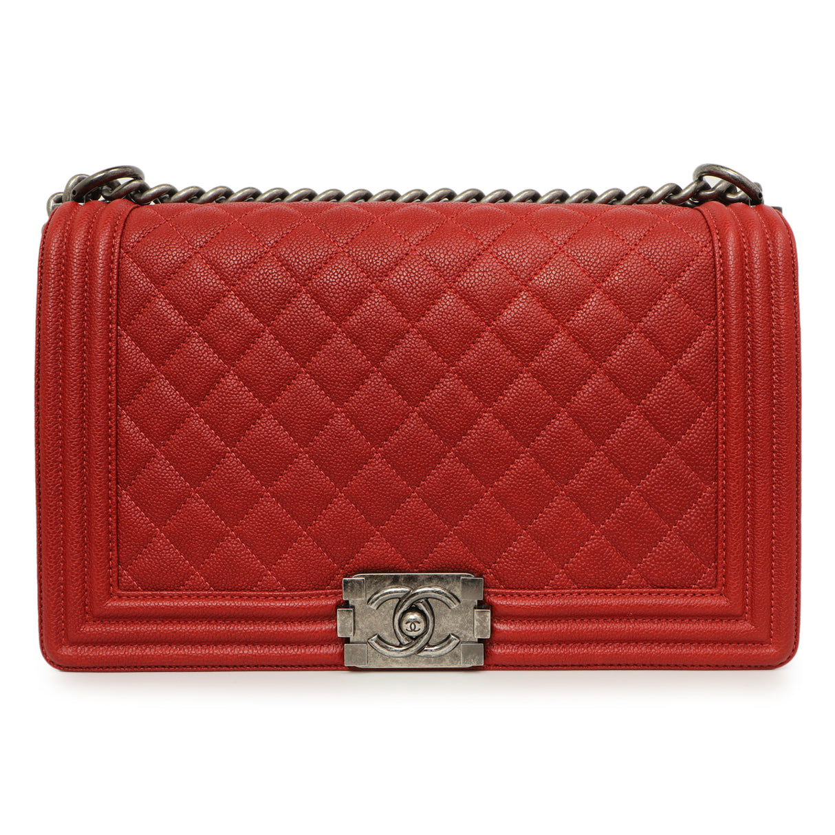 Chanel Red Quilted Caviar New Medium Boy Bag