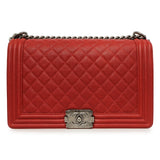 Chanel Red Quilted Caviar New Medium Boy Bag