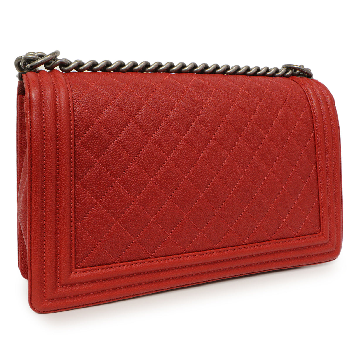 Chanel Red Quilted Caviar New Medium Boy Bag