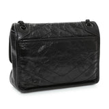 Saint Laurent Black Crinkled Calfskin Matelasse Monogram Baby Niki Chain Satchel Handbags Saint Laurent