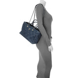 Chanel Blue Quilted Denim Coco Handle Shopping Tote Handbags Chanel