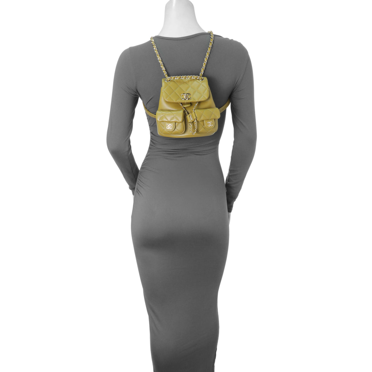 Chanel Olive Green Quilted Lambskin Small Duma Pockets Drawstring Backpack Handbags Chanel