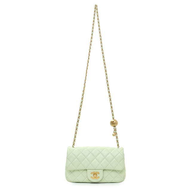 Chanel Green Quilted Lambskin Mini Pearl Crush Rectangular Flap Handbags Chanel