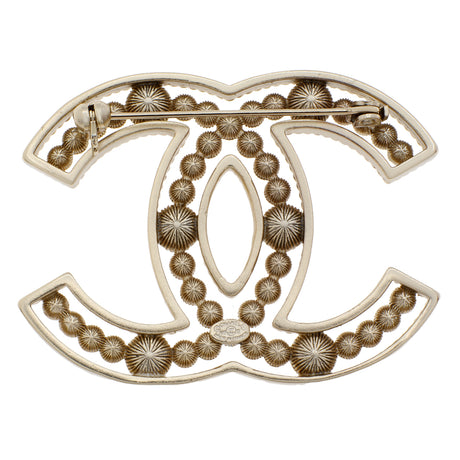 Chanel Gold Pearl Crystal Sparkling Pearls CC Brooch