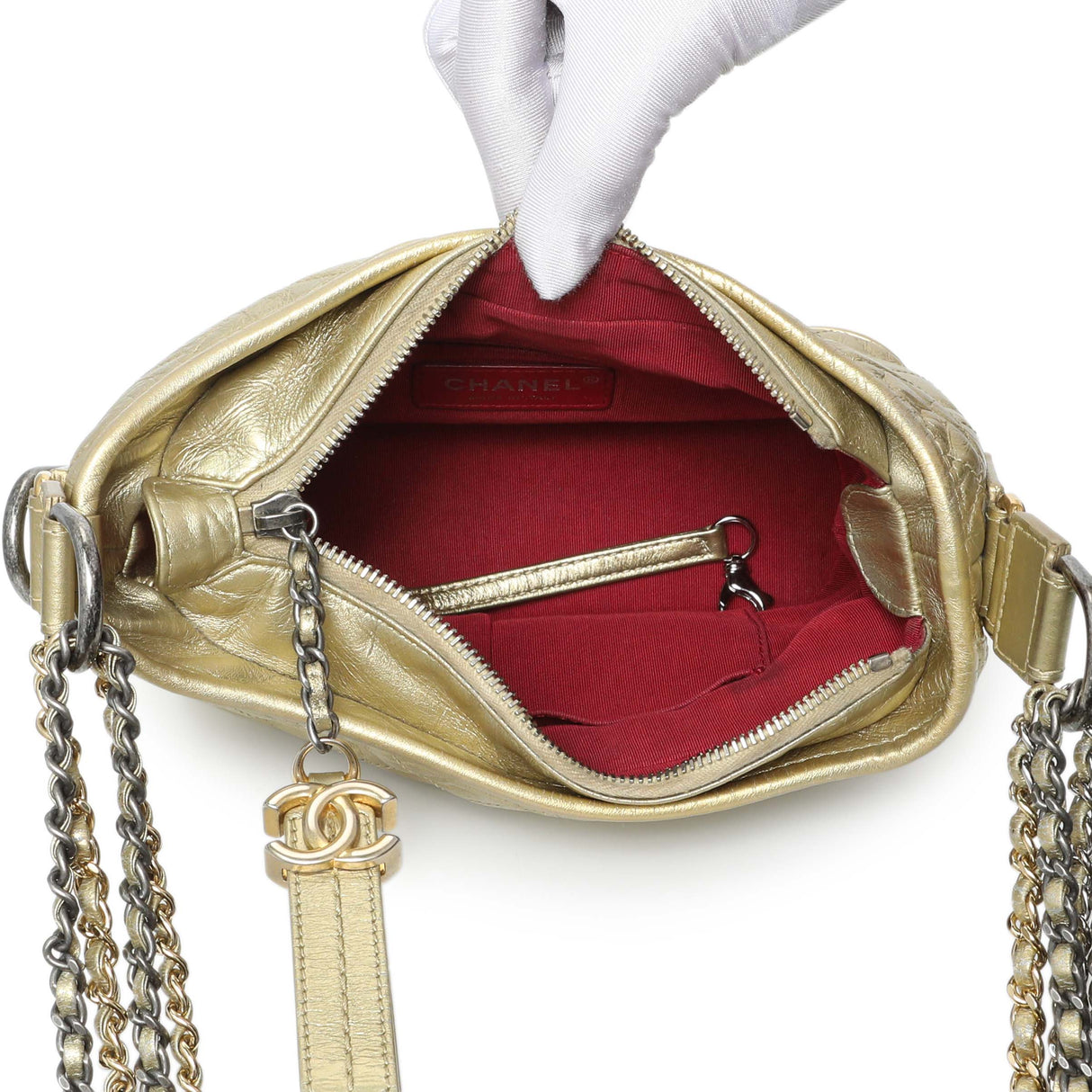 Chanel Metallic Gold Aged Calfskin Small Gabrielle Hobo Handbags Chanel