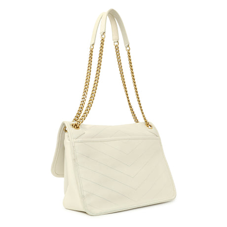 Saint Laurent White Lambskin Matelasse Monogram Medium Niki Chain Satchel