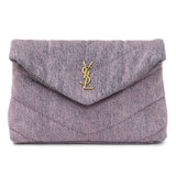 Saint Laurent Bleached Lilac Quilted Denim Loulou Puffer Monogram Clutch