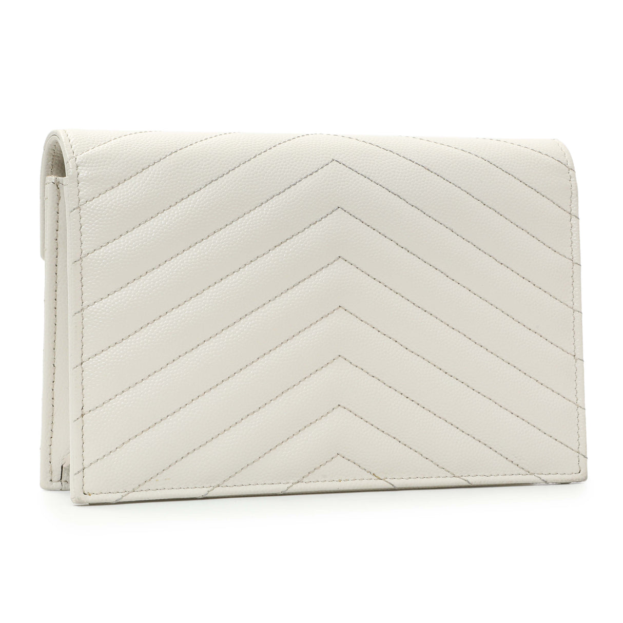 Saint Laurent White Grain De Poudre Matelasse Chevron Monogram Envelope Chain Wallet Handbags Saint Laurent