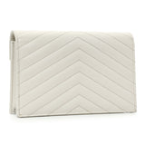 Saint Laurent White Grain De Poudre Matelasse Chevron Monogram Envelope Chain Wallet Handbags Saint Laurent