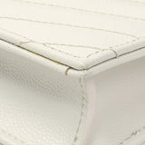 Saint Laurent White Grain De Poudre Matelasse Chevron Monogram Envelope Chain Wallet Handbags Saint Laurent
