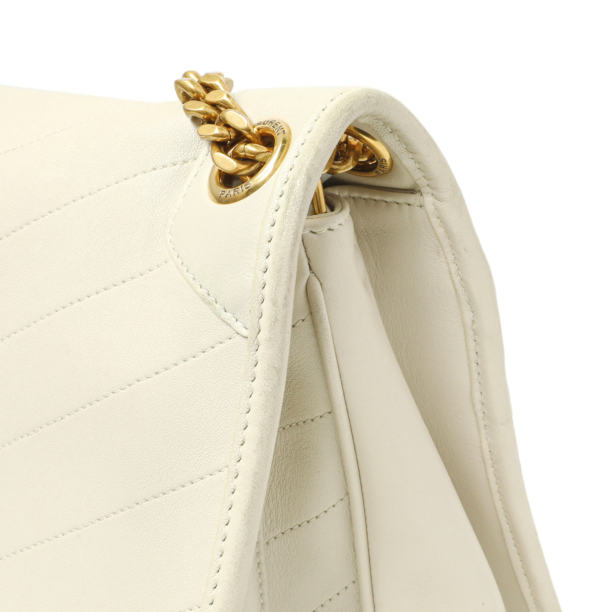 Saint Laurent White Lambskin Matelasse Monogram Medium Niki Chain Satchel