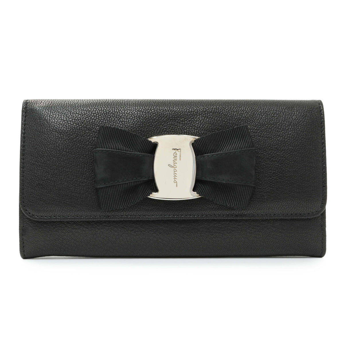 Salvatore Ferragamo Black Calfskin Vara Bow Wallet Accessories Salvatore Ferragamo