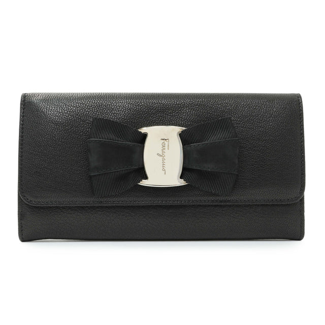 Salvatore Ferragamo Black Calfskin Vara Bow Wallet Accessories Salvatore Ferragamo