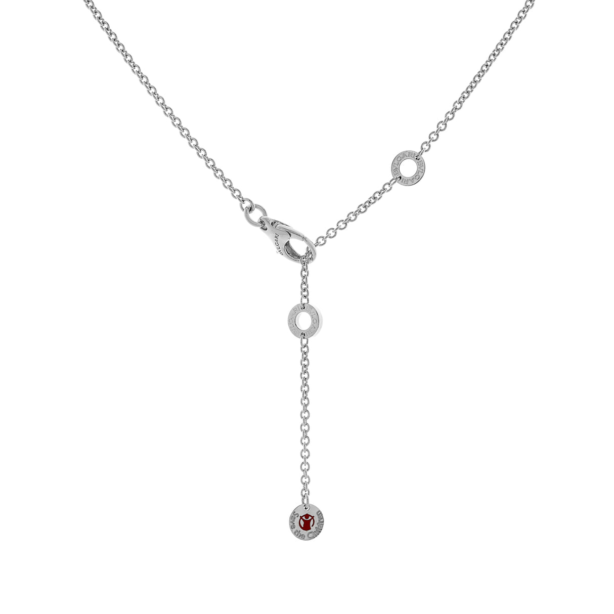 Bulgari Sterling Silver Onyx Ruby Save the Children Pendant Necklace Designer Jewellery Bulgari