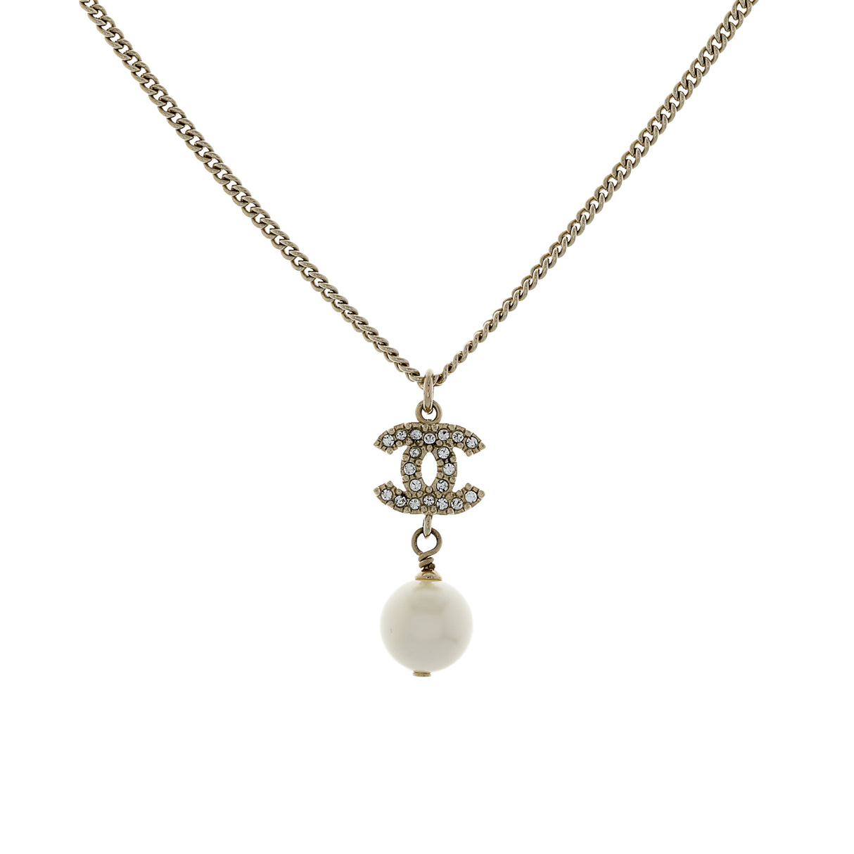 Chanel Pearl Crystal CC Drop Pendant Necklace Designer Jewellery Chanel