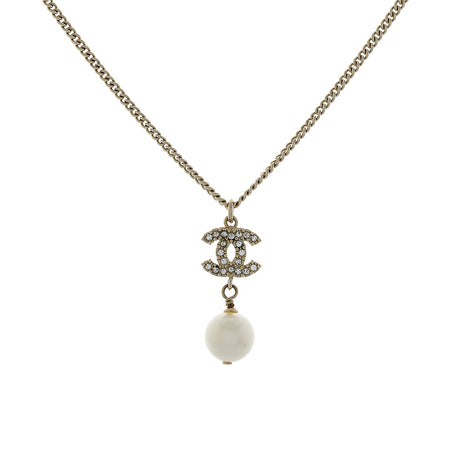 Chanel Pearl Crystal CC Drop Pendant Necklace Designer Jewellery Chanel
