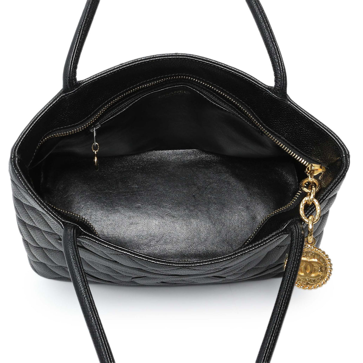 Chanel Black Quilted Caviar Medallion Tote Handbags Chanel