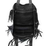 Valentino Black Grained Calfskin C-Rockee Fringe Tote Handbags Valentino