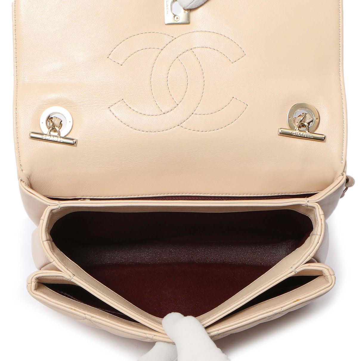 Chanel Beige Quilted Lambskin Small Trendy CC Flap Handle Bag