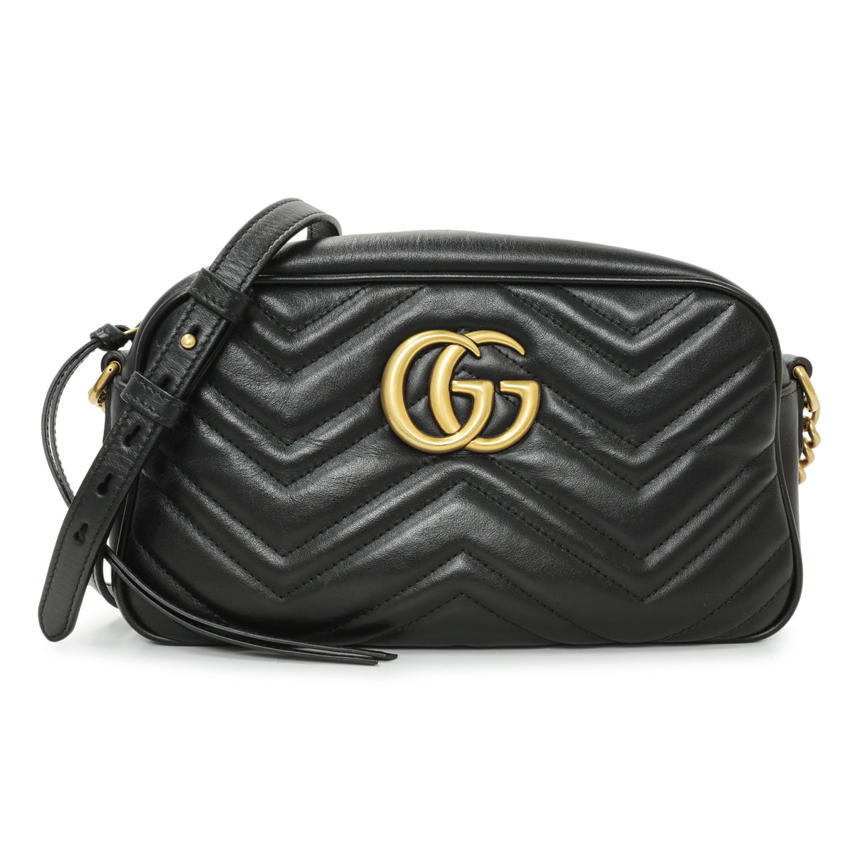 Gucci Black Calfskin Matelasse Small GG Marmont Chain Shoulder Bag Handbags Gucci
